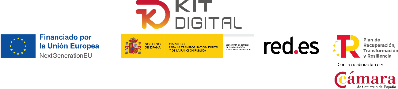 The image depicts various logos and text elements, including KIT, Digital, and the European Union's support for Spain's Digital Transformation and Artificial Intelligence, featuring institutions like the Ministry of State, Recovery, and the Spanish Chamber of Commerce.

El contenido generado por IA puede ser incorrecto.
