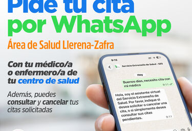 SES amplía al Área Salud Llerena-Zafra servicio cita previa Atención Primaria con WhatsApp