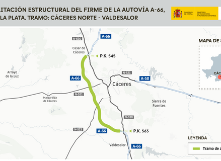 Licitada rehabilitacin del firme en 18 kilmetros A66 entre Cceres Norte y Valdesalor