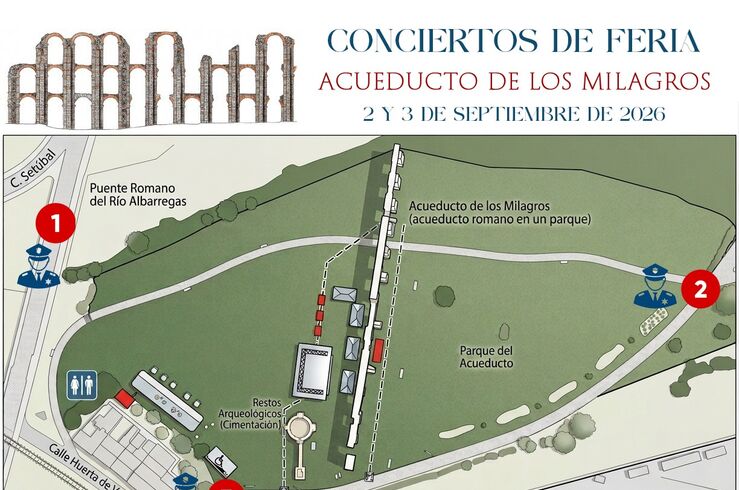 Conciertos Feria de Mérida en el acueducto de Los Milagros se limitarán a 8.000 asistentes