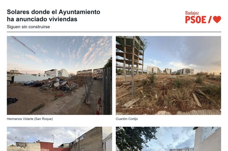 El PSOE reprocha al alcalde de Badajoz que no ha entregado ninguna vivienda 