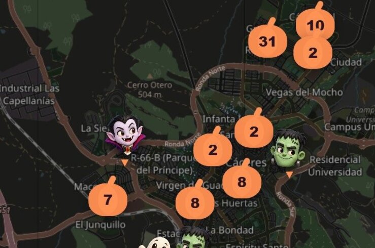 Web con mapa para saber qué hogares de Cáceres repartirán golosinas gratis en Halloween