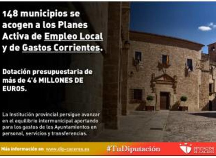 148 municipios se acogen a planes Activa Empleo Local y Gastos Corrientes de Diputacin