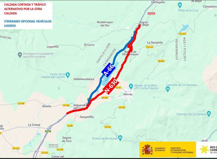Rehabilitacin firme en A66 en Baos de Montemayor y Aldeanueva afecta al trfico