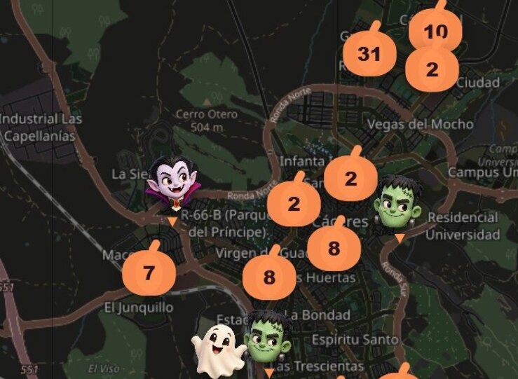 Web con mapa para saber qu hogares de Cceres repartirn golosinas gratis en Halloween