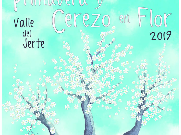 Obra Mundo Valle de Mario Moreno cartel anunciador de fiesta del Cerezo en Flor 2019