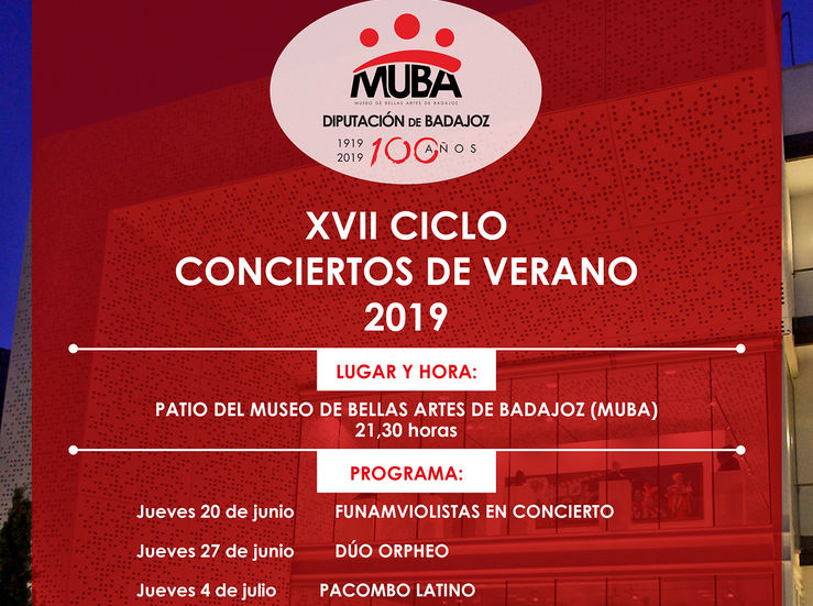 Cuatro actuaciones componen programa del XVII Ciclo de Conciertos de Verano 2019 del MUBA