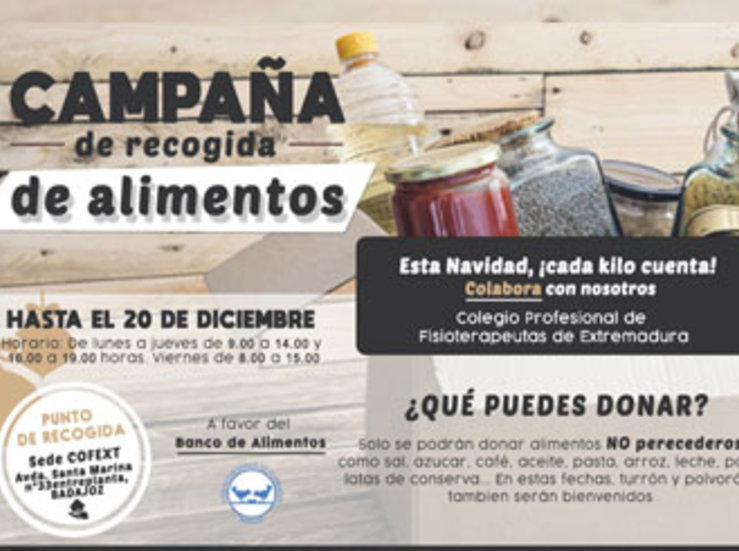 Colegio de Fisioterapeutas Extremadura inicia en Badajoz campaa de recogida de alimentos 