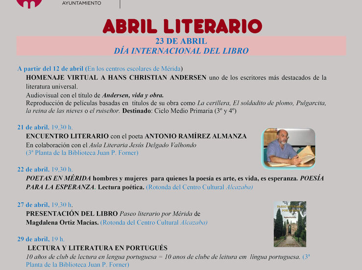 Mrida celebra un Abril Literario con encuentros con autores o presentaciones de libros