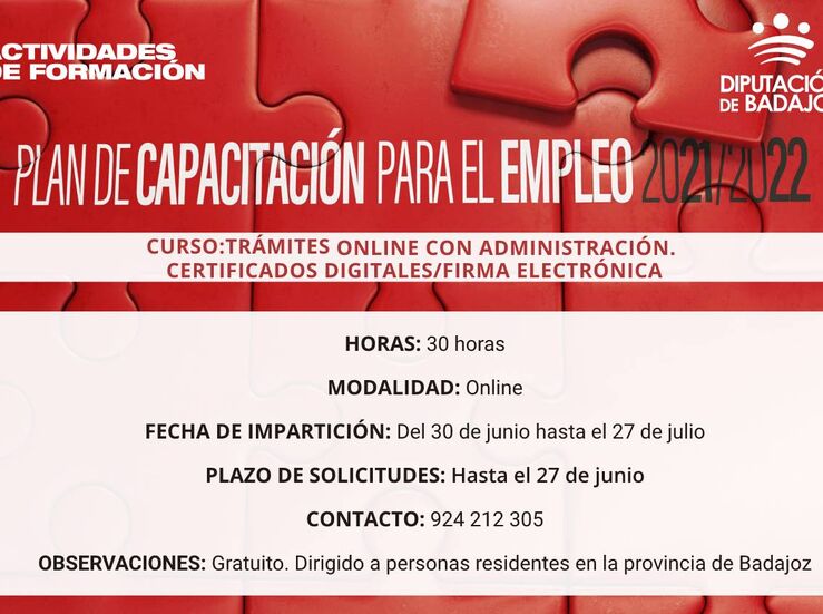 Curso de Diputacin Badajoz para realizar trmites online con la administracin