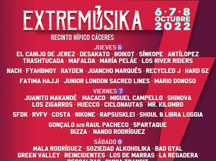 El Extremsika de Cceres da a conocer su cartel por das con veinte artistas por jornada