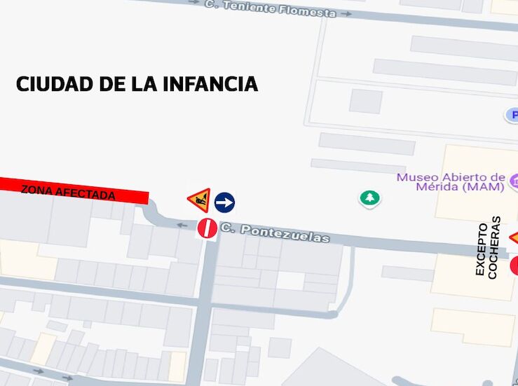 Un tramo de la calle Pontezuelas de Mrida se cortar al trfico los das 5 y 6 de junio