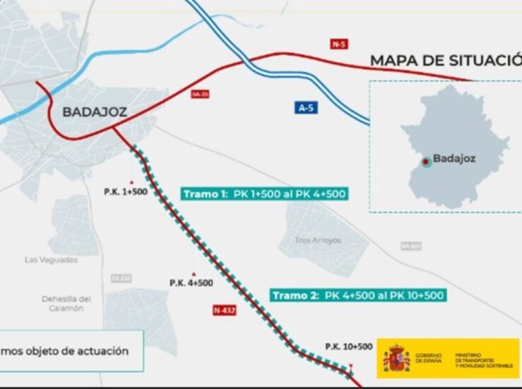 Obras de mejora del acceso sur a Badajoz provocarn el corte de la N432 en varios kms
