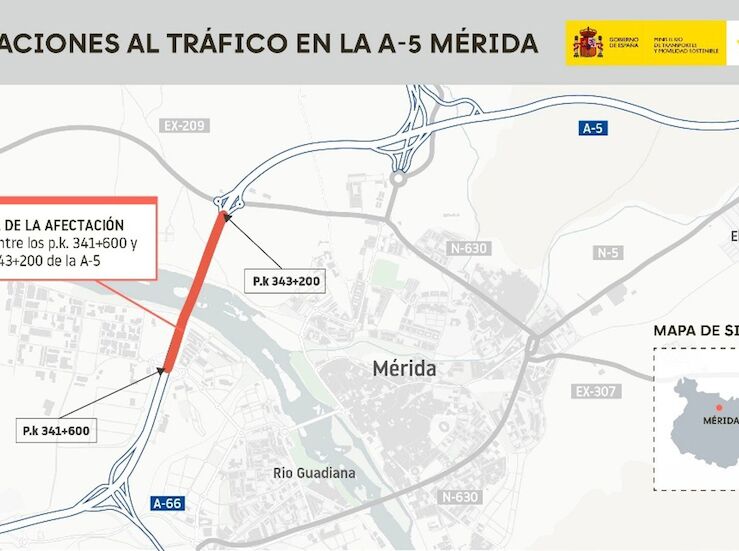 Las obras en viaductos sobre el ro Guadiana en A5 en Mrida cortarn la calzada derecha