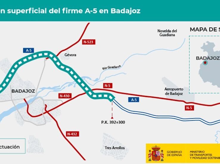 La reparacin del firme de la A5 en Badajoz provoca esta semana nuevos cortes al trfico