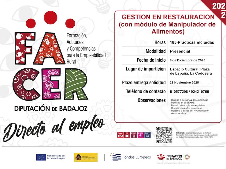 Diputacin Badajoz organiza curso de gestin en restauracin con prcticas en empresas