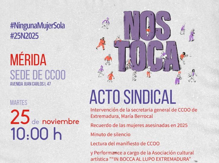 CCOO celebrar el 25N con una concentracin y un acto sindical en Mrida