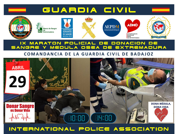 Maratn Policial de Donacin de Sangre en acuartelamiento de la Guardia Civil en Badajoz