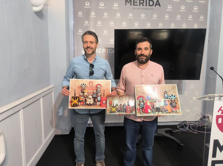 El Ayuntamiento recibe unas lminas artsticas de figuras de Playmobil ante Emerita Lvdica