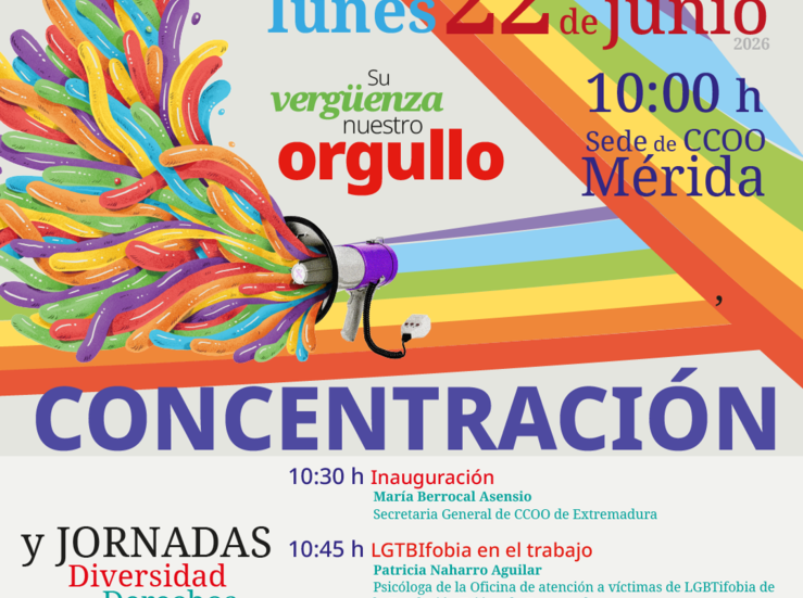 Concentracin de CCOO en Mrida en defensa de los derechos de las personas LGTBI