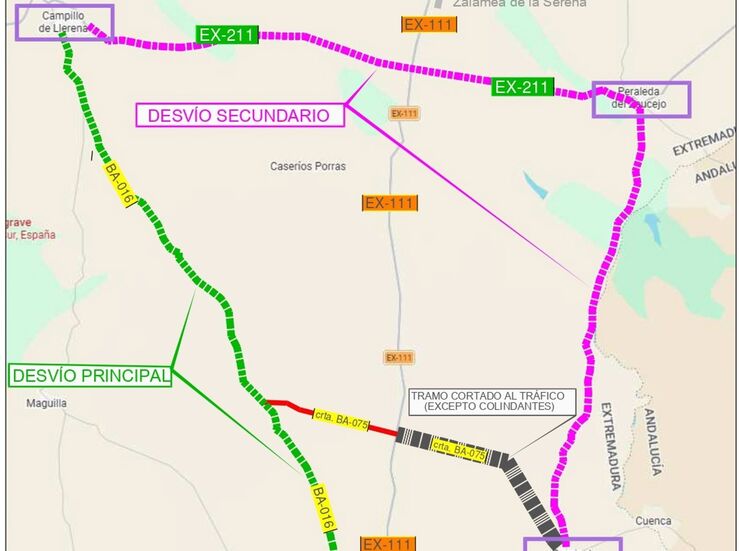 BA075 de Granja de Torrehermosa hasta la BA016 se cortar al trfico hasta diciembre