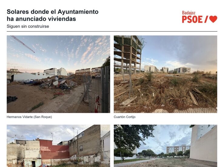 El PSOE reprocha al alcalde de Badajoz que no ha entregado ninguna vivienda 