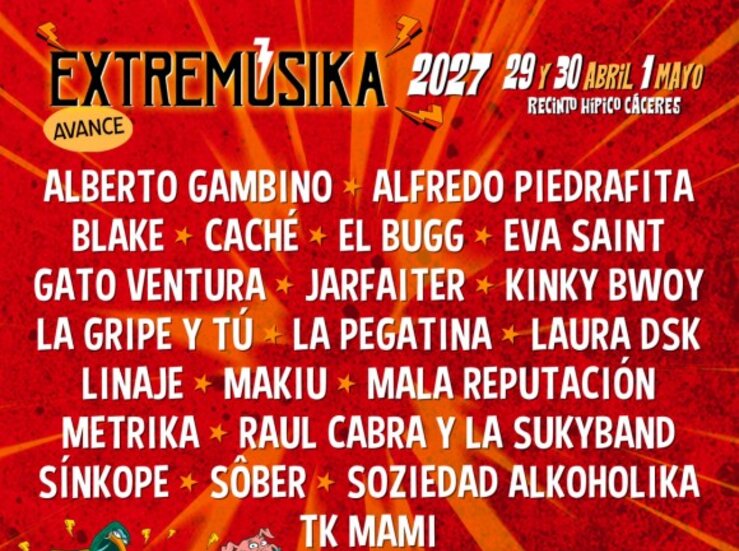 Extremsika Cceres avanza el cartel para 2027 con La Pegatina y Soziedad Alkoholika