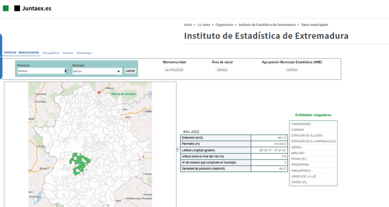 La Junta pone en marcha una plataforma de datos municipales de Extremadura