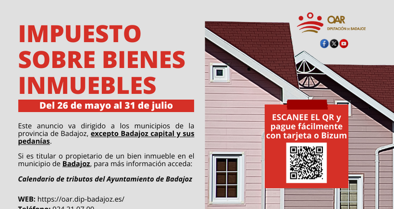 Abierto el periodo voluntario de pago del IBI en la provincia de Badajoz