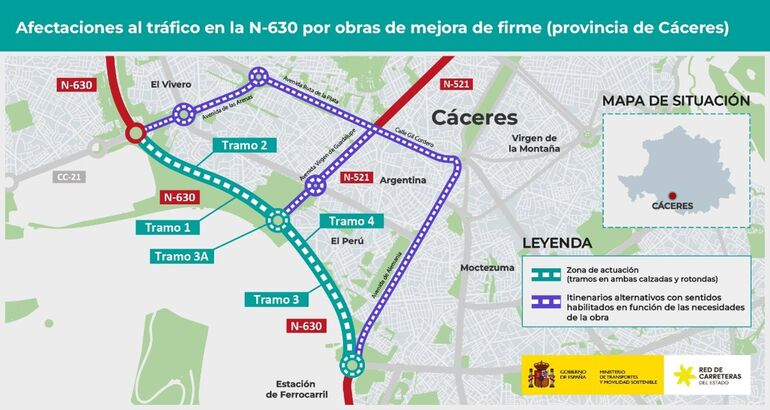Las obras en la N-630 a su paso por Cáceres obligan a cortar la avenida ...